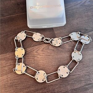 PACO RABANNE Hammered Circle Link Silver Belt 36”